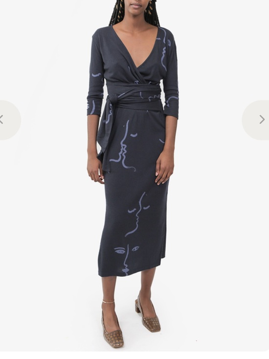 Paloma Wool Dresses & Skirts - Paloma Wool Navy Wrap Midi Dress with Lavender Line Faces